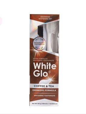 White Glow Coffee & Tea Whitening Toothpaste + Toothbrush NWT Sealed